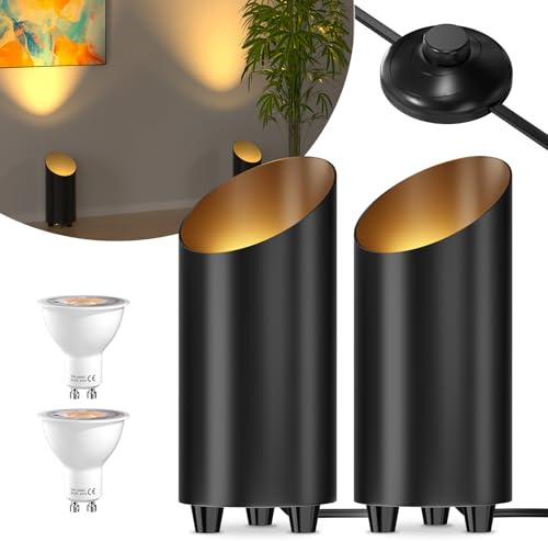 Lamptobe 2 Pack Applique da Parete Interno,5W 3000K Faretto Uplighter Wall Sconce Wash Light Presa di Corrente Lampada Uplight con GU10 Lampadina LED, per Piante,Luci per Quadri,Piante o Opere D'arte