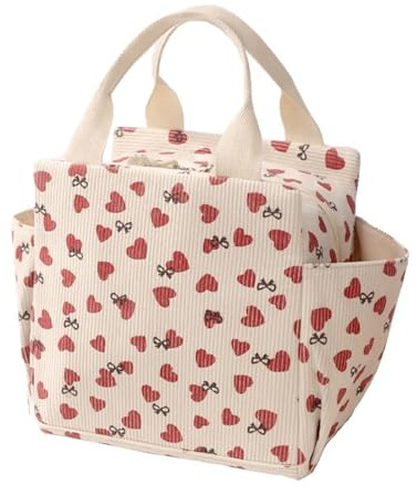 Wrbugukeji Lunch Bags for Women, Corduroy Cool Bag, Cute Girls Ladies Lunch Bag Strawberry Lunch Bags for Work School Picnic Travel Beach Gifts