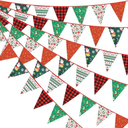 Guirnalda triangular de tela de 10 m con 36 piezas coloridas para bodas, cumpleaños, otoño, Navidad y Halloween, uso en interiores y exteriores, material de algodón de una sola capa para aula o jardín