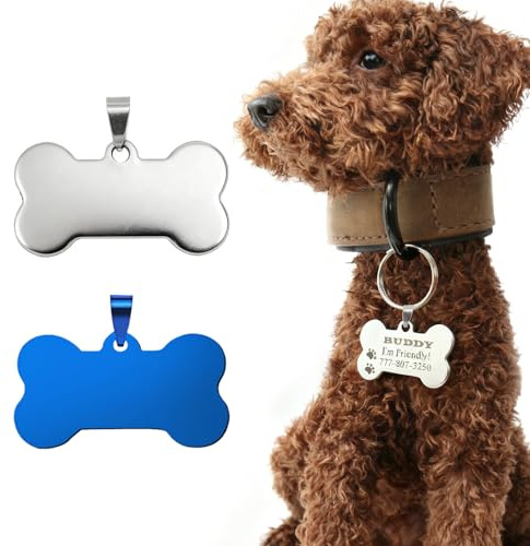 Fysaran Etichetta Personalizzata per Cani - Ciondolo per Collare in Acciaio Inox - Medaglietta per Cani a Forma di Ossicino, Ciondolo per Marchio per Cani - Marchio per Animali per Cani, Gatti