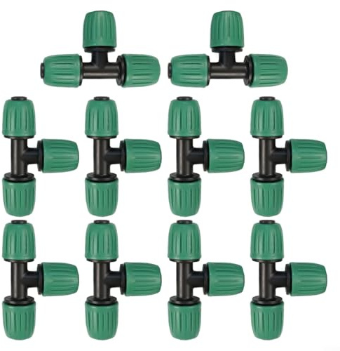 Lot de 10 raccords coudés en T pour irrigation goutte à goutte de 16 mm pour tuyau de 1,27 cm avec diamètre d'étranglement en plastique pour une utilisation en extérieur