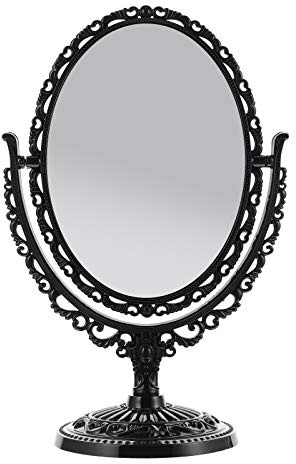 Housoutil Miroir Beautme Vintage Double Face en Verre Noir, Miroir de Maquillage Pivotant sur Pied, Décoration Maison Pratique sans Distorsion pour Table