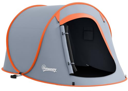 Outsunny Tenda da Campeggio 2-3 Posti Tenda Pop Up 245x148x105 cm Grigio