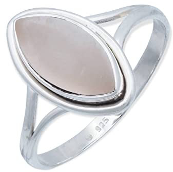 mantraroma Damen Ring 925 Silber Rosenquarz Edelstein rosa schlicht groß modern