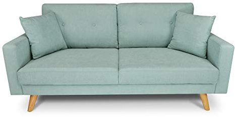 SAMIRA Divano 3 posti in tessuto vellutato verde tiffany piedi in legno mod. Cloe