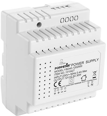 Poppstar Netzteil für Hutschiene 12V DC 2,5A 30 W (Input 100-240 V AC 50/60 Hz) DIN Rail Netzteil 12 V Trafo für Hutschienen 78 * 92 * 61mm