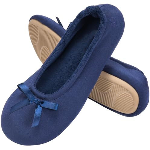 EverFoams Women's Ballerina Slippers Lightweight Comfy Memory Foam House Shoes with Stretchable Heel Design Navy Blue 5/6 UK