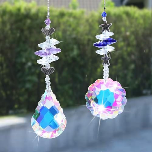 2 Pièces Attrape Soleils, Chakra Arc en Ciel en Cristal Capteur de Sun Catcher, Attrape Soleil en Verre pour fenêtre pour Décoration de Jardin Maison