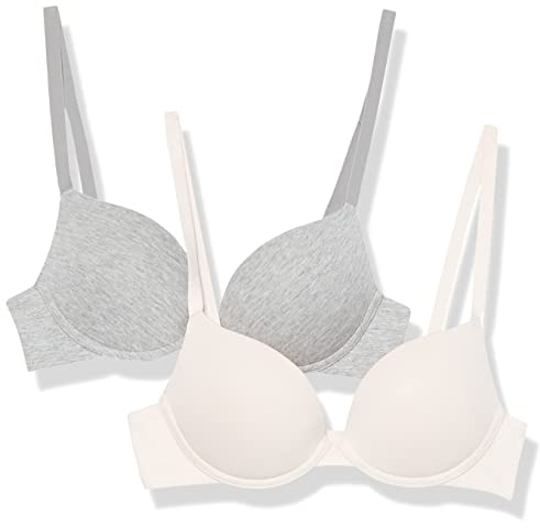 Amazon Essentials Women's Underwire Push-Up Padded Cotton Bra, Pack of 2, Grey Heather/Pearl, 32A