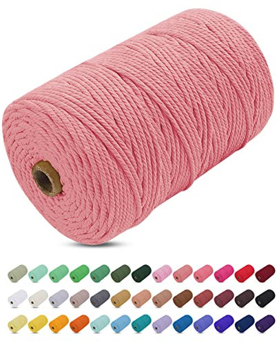 Makramee Garn Fleisch Rosa, Uiopa Makramee Garn 3mm x 200m Farbig Baumwollkordel Baumwollseil Geflochten Baumwollgarn Baumwollschnur, Makramee-Garn für Wandbehang, Hängepflanze, DIY Boho Deko