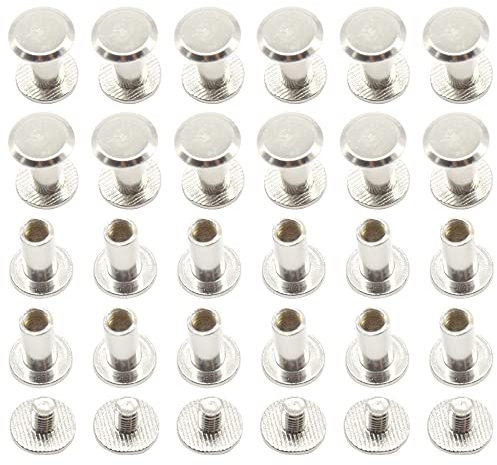 CEEYSEE 100PCS(50Set) Silvery Chicago Screws Assorted Kit M5 x 10mm Nail Rivet Chicago Button for DIY Leather Decoration Bookbinding Round Flat Head Stud Screw (M5 x 10mm)