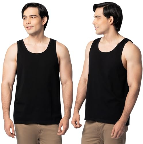 Fruit of The Loom Men's Eversoft Cotton Sleeveless T Shirts, Breathable & Moisture Wicking with Odor Control, Sizes S-4X, Tank-2 Pack-Black Ink, 3X-Large