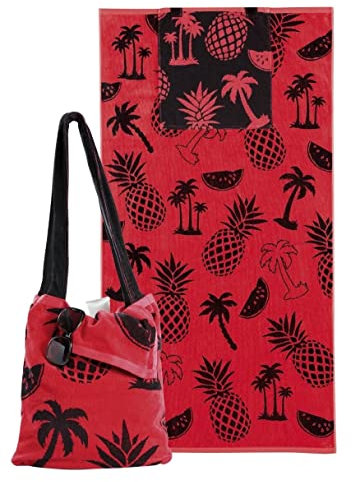 Delindo Lifestyle Frottee Strandtuch mit integrierter Schulter Tasche rot, 100% Baumwolle, Strandlaken in 90x170 cm