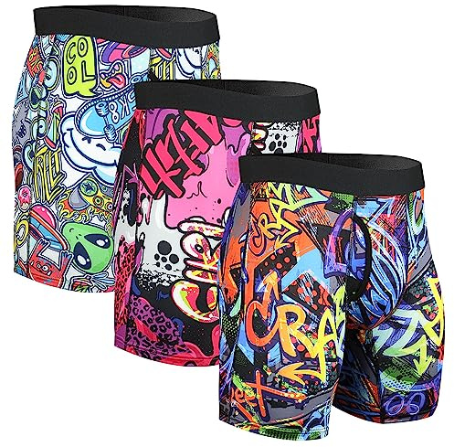 CHUAKIN Mens Athletic Underwear Mens Boxer Briefs Long Leg Trunks Underwear 3 Pack