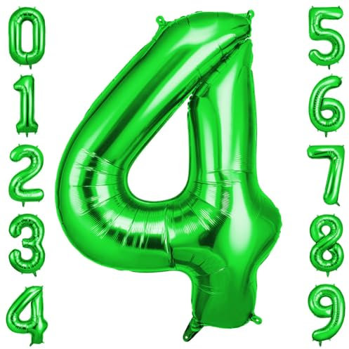 OFFCUP Zahlen Luftballon Grün, Folienballon Zahl 4, 40 Zoll Helium Ballons Geburtstagsdeko Mädchen Junge Kindergeburtstag Party Deko Ballon Zahl Deko zum Geburtstag Silvester Deko Neujahr Deko