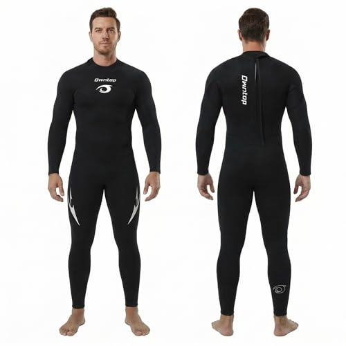 Owntop Herren Neoprenanzug 3/2mm - Vorderer Reißverschluss Voll Tauchanzüge, Stretch Pro Neopren-Nassanzug Thermische Volle Länge Tauchhaut zum Surfen Schnorcheln, Herren Schwarz 4XL