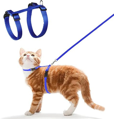 KOMUNJ Ausbruchsichere Cat Harness, Verstellbare Nylon Geschirre, Katzenleine Sicher Haltbar Welpengeschirr für Kaninchen Kätzchen Welpen und Andere Kleintiere,blau
