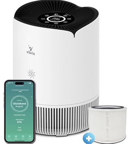 Vibrix PureFlow30 Luftreiniger Allergiker, HEPA H13 Filter & Ionisator, 180m³/h CADR, Entfernt 99,95% Staub, Pollen & Allergene, Flüsterstill 25dB, App-Steuerung Luftreiniger Ideal für Räume bis 30m²