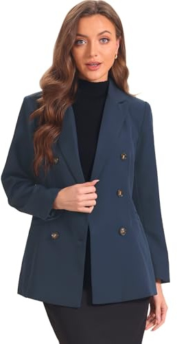 Allegra K Blazers de Bureau pour Femmes Col à Revers Épaulettes Costume à Double Boutonnage Veste de Travail Bleu foncé M
