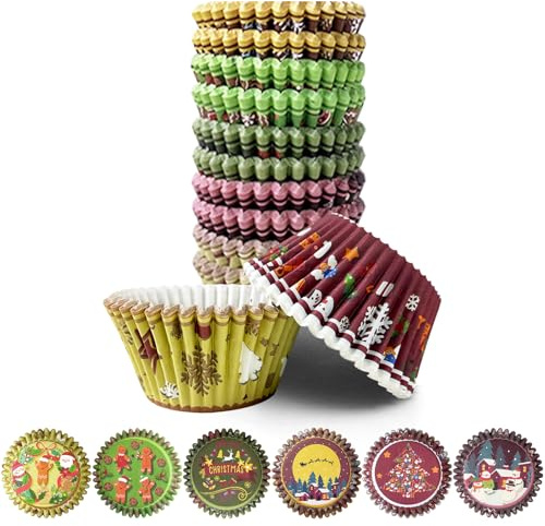 Gcardist Mini moldes para magdalenas de Navidad, 300 unidades, calidad alimentaria, 6 degradados, diseño de hombre de jengibre, papel para magdalenas, moldes para hornear cupcakes (tamaño pequeño)