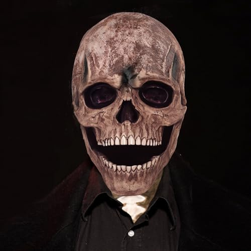 Fonyet Halloween mask läskig dödskalle mask vuxna med rörlig käke, heltäckande huvud 3D skelett mask spöke mask skräckmask för cosplay halloween fest huvudbonad
