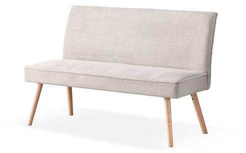 B&D home Sitzbank Paul, Kord Stoff Esszimmerbank 160cm gepolstert Holzbank für Esszimmer, Flur, Garderobe mit Massivholzbeinen, skandinivisch modern Design, Grau, 11309-160-GRAU