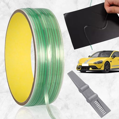 SUpoetry Ruban de Découpe en Vinyle, Ruban Adhésif Sans Couteau, avec Raclette pour Film, pour Emballage de Voiture, Film Vinyle, Sans Coupe, Sans Rayures, Ruban de Coupe Sans Couteau 3,5 mm x 5 m