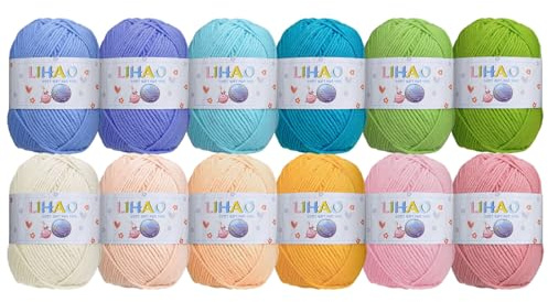 LIHAO Laine à Tricoter, 12×50g Pelote Paste Acrylique pour Tricot, Fil Crochet pour Tissage Bricolage DIY