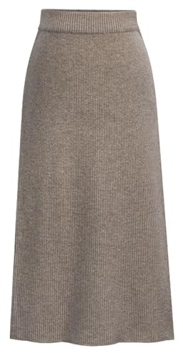 OMZIN Mujeres Suéter Elástico De Color Liso De Cintura Alta Lápiz hasta La Rodilla Acanalado Falda De Punto De Color Caqui L