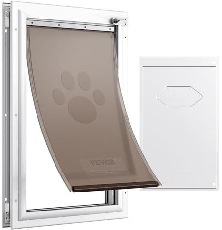 VEVOR Haustierklappe Hundeklappe aus Aluminiumrahmen mit Schloss & Klappensystem 210 x 303 mm, wetterfeste Hundeklappe Haustiertüre geeignet für Katzen Hunde Kätzchen (Weiß-S) einfache Montage