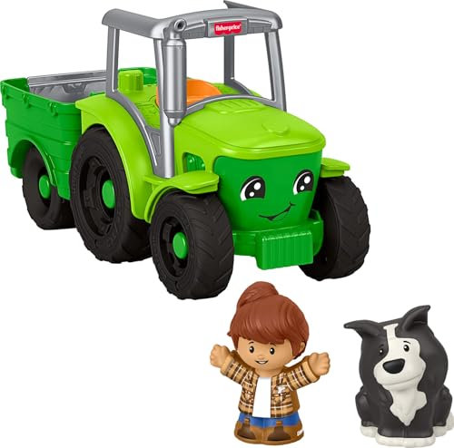 Fisher-Price Little People JCW70 Spielzeug-Traktor zum Schieben und Spielen, Musikalisches Bauernhof-Fahrzeug mit 2 Figuren für Rollenspiele, Kinder ab 1 Jahren