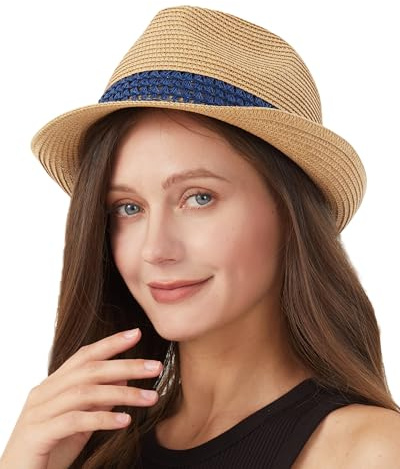 Zylioo Extra Large Straw Fedora Hat Big Heads Classic Panama Trilby Hats Short Brim Travel Sun Hat for Men Women