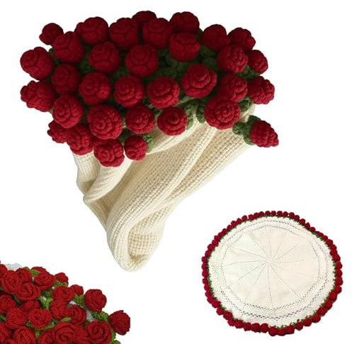 WuzhiEu Flower Bouquet Blanket - DIY Handmade Crochet Rose Blanket Kit, Soft Romantic Rose Bouquet Throw Blanket for Couch/Bed (70x70cm) - Perfect Mother's Day Gift, Bridesmaid Present, Home Decor