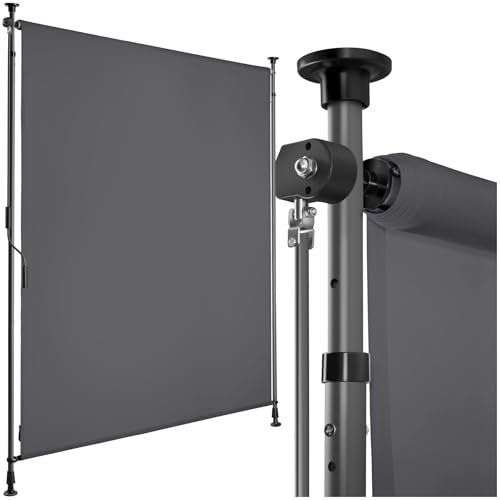 tectake® Toldo Vertical Exterior con Manivela, Estores Exteriores Jardín y Terraza Exterior, Toldos Exterior Terraza, Estructura Acero, Tela Toldo Impermeable, Toldos Jardin - 120x310 cm Gris Oscuro