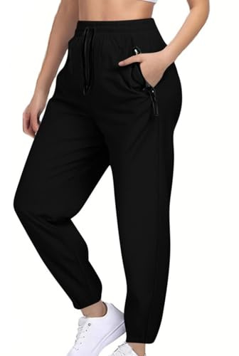 XCXC Damen Jogginghose mit Reißverschluss-Taschen und Kordelzug Frauen Leichte Atmungsaktive Hose Sporthose Jogginghose Trainingshose für Alltag Fitness Laufen Yoga