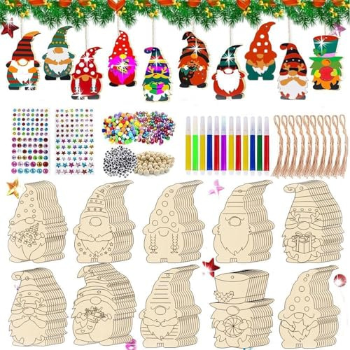 Tadpolez 70 Pezzi Set Fai da Te per Bambini: Ciondoli in Legno di Natale da Dipingere, Decorazione Natalizia in Legno- Pendenti da Appendere e Decorare