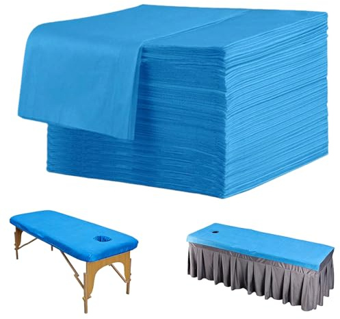 100 stycken engångs massagekuddar, skydd för massagesängar engångslakan, fleecetygsskyddande täcken för skönhetssalong, spa, massage, hotell, 180 x 80 cm, blå