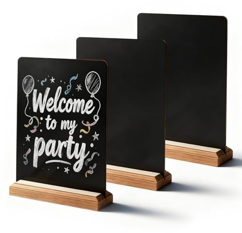 3 Stück Schiefertafel zum Beschriften, Kreidetafel Aufsteller 29,7 × 21 cm Buffet Schilder Tafel zum Beschriften mit Holzsockel für Preisschilder Buffettisch Party Event
