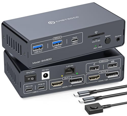 CMSTEDCD Thunderbolt 4 kvm Switch Docking Station for 2 Monitors 2 laptops or Macbooks Extended Dual 4K@60Hz Display with Displaylink USB C 3.2 kvm switches 2 Projector with HDMI and Displayport Out