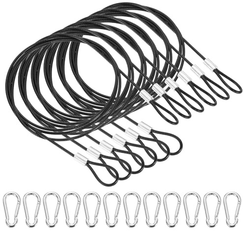 PATIKIL 39 Inch Safety Cable Lock, 6 Pcs 304 Stainless Steel Security Wire Ropes Double Loop Anti-Theft Safety with 12 Spring Buckles for Bicycles Luggage Stage Lighting, Black