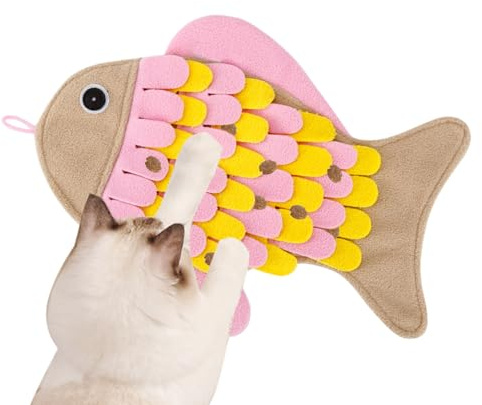 Tappeto sniffer per cani - Feltro 36 x 26 cm | Tappeto di ricerca di cibo per cani con cuscino di annusare animali a forma di pesce, antiscivolo, alimentazione interattiva, gioco di