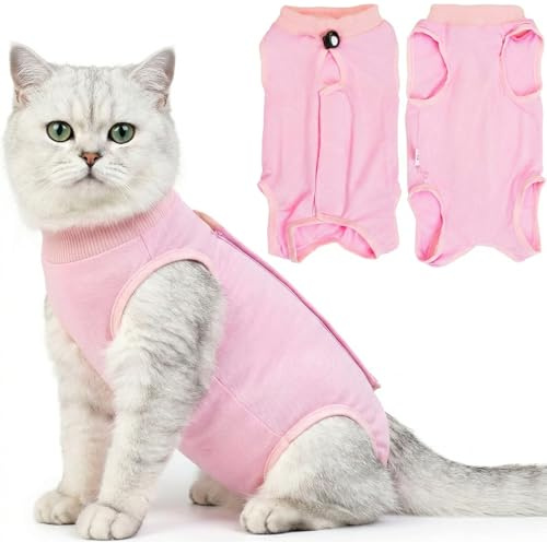 JYXNU Body Chat Post Opératoire Stérilisation, Combinaison de Récupération après Chirurgie,Protection Contre Le Léchage, Plaies Abdominales ou Maladies de la Peau -Rose (pour 4-7kg, S)