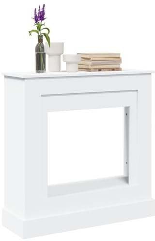 sephironlbb Kaminkant, vit, trämaterial, 90 x 30 x 90 cm, spiselkrans, för elkaminer, förvaringsyta, kamin, tillbehör, ugnstillbehör, skydd för vardagsrum, hus, trädgård