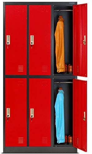 Jan Nowak Schließfachschrank 3B2A Wertfachschrank Metallspind Umkleideschrank 6 Fächer Stahlblech Pulverbeschichtet 185 cm x 90 cm x 45 cm (H x B x T) (Anthrazit-Rot)