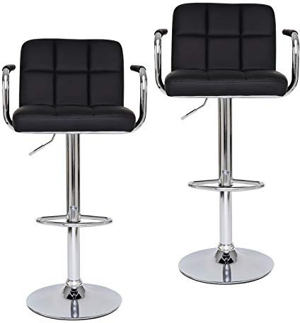 dibea Barhocker 2er-Set 360° drehbar, höhenverstellbarer Barstuhl belastbar bis 130kg, stabiler Standfuß mit Bodenschutz & Fußablage, schwarz Modell 5