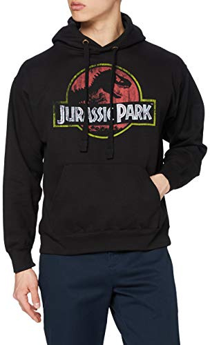 Sudadera con Capucha y Logo Desgastado de Jurassic Park para Hombre, Color Negro (Negro y Negro), Talla M UK