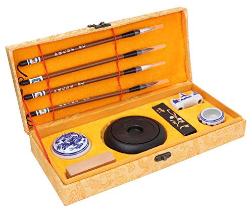 Aeloa Set di Pennelli per Calligrafia Cinese, 10 Pezzi Set di Calligrafia Tradizionale in Stile Cinese, Quattro Tesori di Studio Pennello Penna Inchiostro Carta Pietra per Inchiostro