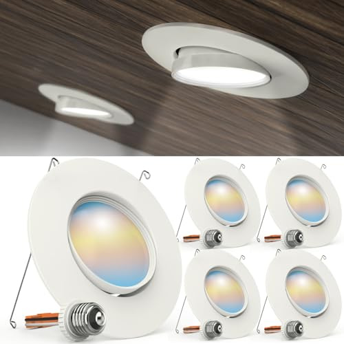 Sunco 5/6 Inch LED Can Lights Retrofit Recessed Lighting, Gimbal Downlight Adjustable, 800 LM, 12W=60W, Selectable CCT 2700K/3000K/3500K/4000K/5000K, Dimmable, Damp Rated UL 4 Pack