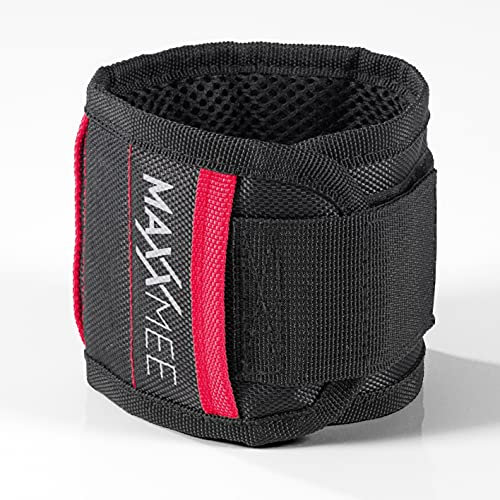 MAXXMEE Magnetarmband | 15 Starke Magnete zur Aufbewahrung von Handwerker-Utensilien | Per Klettverschluss an nahezu jedes Handgelenk anpassbar | ca. 40 x 9,2 x 0,2 cm [rot schwarz]