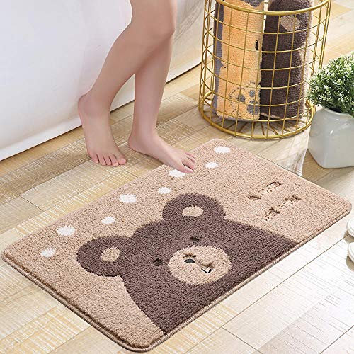 LNXSESN Badteppich Braunbär Weiß Badvorleger Flauschig Mikrofaser Badematte rutschfest Duschvorleger Schnelltrocknend Badezimmerteppich Waschbar Badematten Bathroom Mat 50x80cm